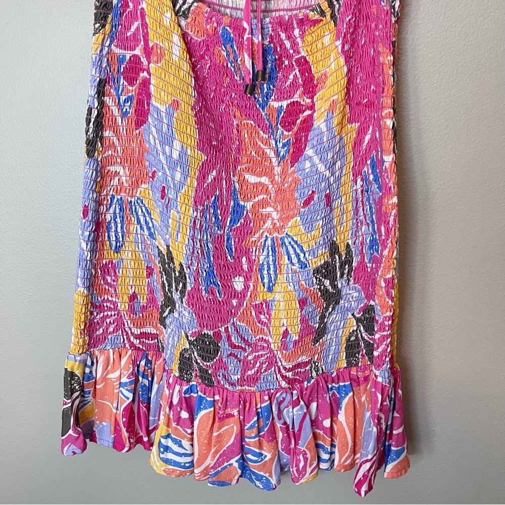 Maaji NEW Clarissa Reversible Smocked Puff Sleeve Ruffle Mini Dress Pink Floral - Picture 3 of 9
